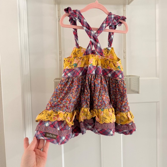 Matilda Jane Girls Mixed Print Tiered Ruffle Tunic Floral Plaid Yellow Pink 6 - Picture 4 of 4